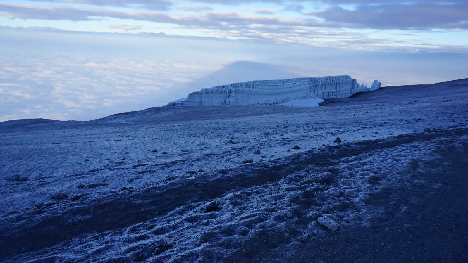 Glacier at the summit of Mount Kilimanjaro at sunrise